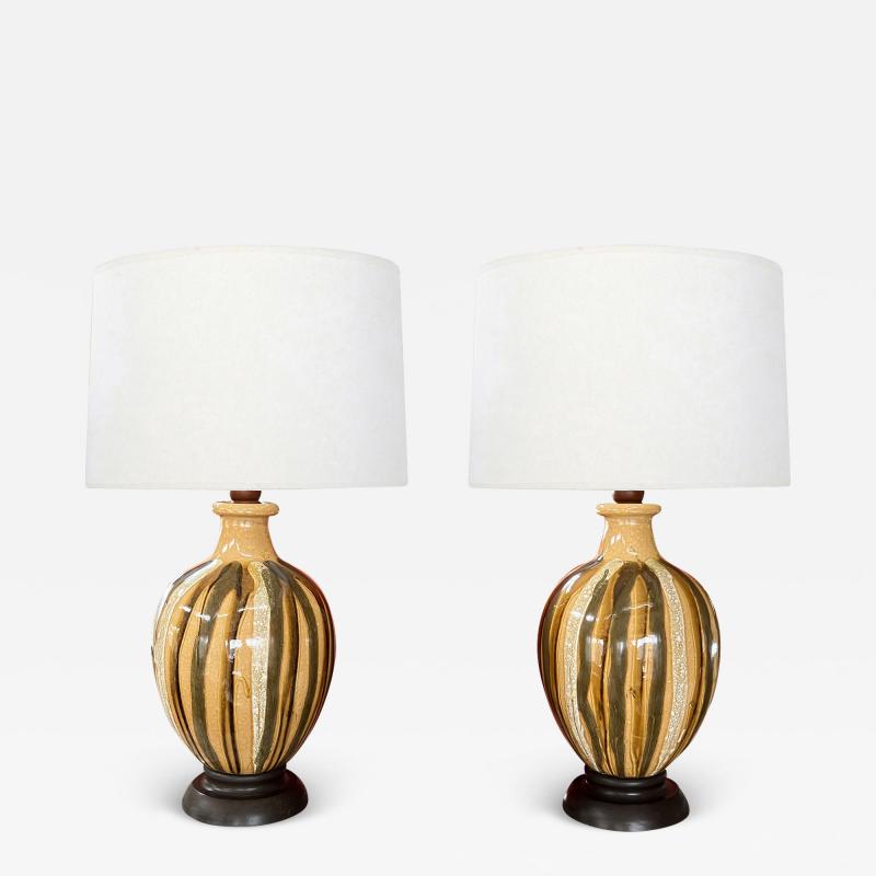 Impressively Large 1960s Ovoid form Drip Glaze Ceramic Lamps