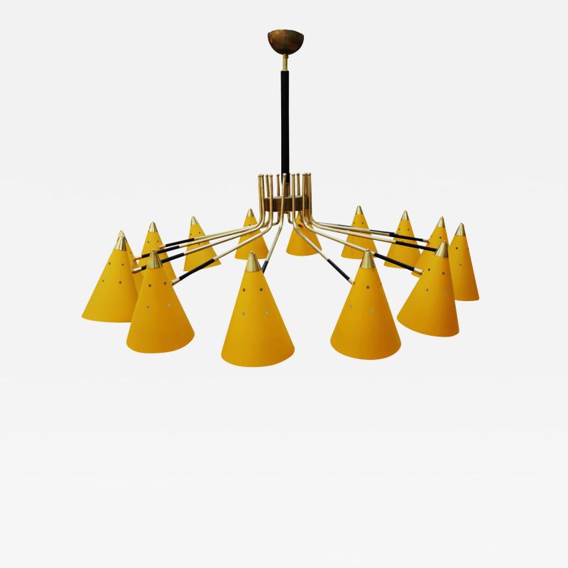 In the style Mid Century Modern Italian Yellow Metal and Brass Pendant Lamp