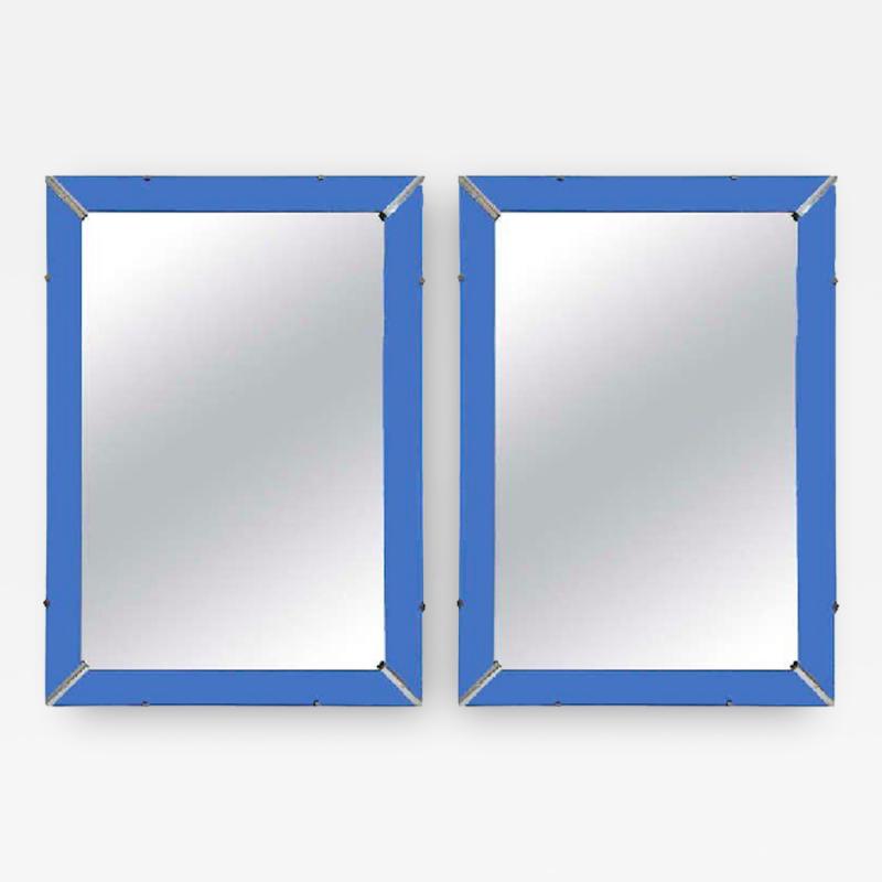 Incredible Pair of Art Deco Mirrors with Blue Mirrored Frames