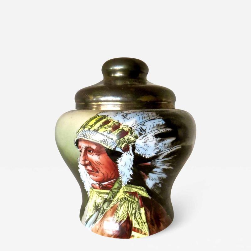 Indian Chief Motif Porcelain Humidor American circa 1900
