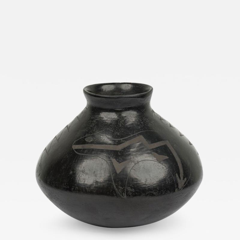 Indigenous American Black and Gray Vase with Figurative Design