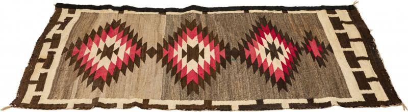 Indigenous American Woven Patterned Brown and Pink Rectangular Rug