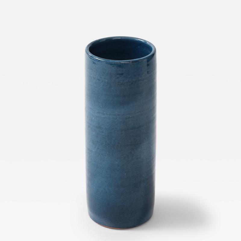 Indigo Glazed Ceramic Rouleau Vase France c 1960 s Signed Poterie Figere