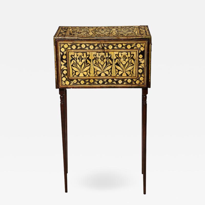 Indo Portuguese Bone Inlaid Fall Front Cabinet Mughal India 17th 18th Century