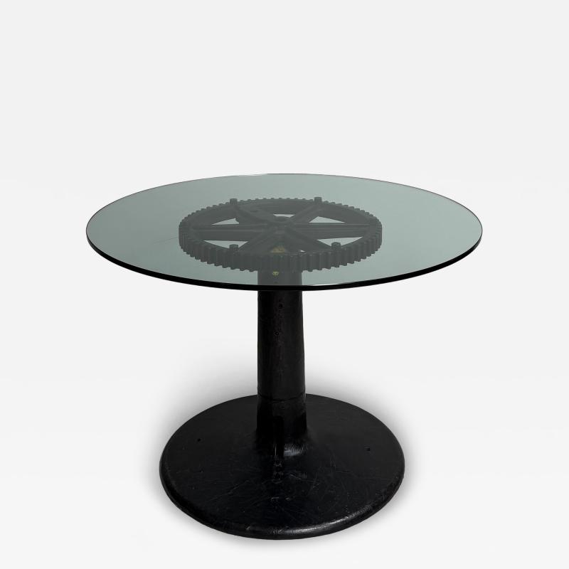 Industrial Pedestal Table with Glass Top