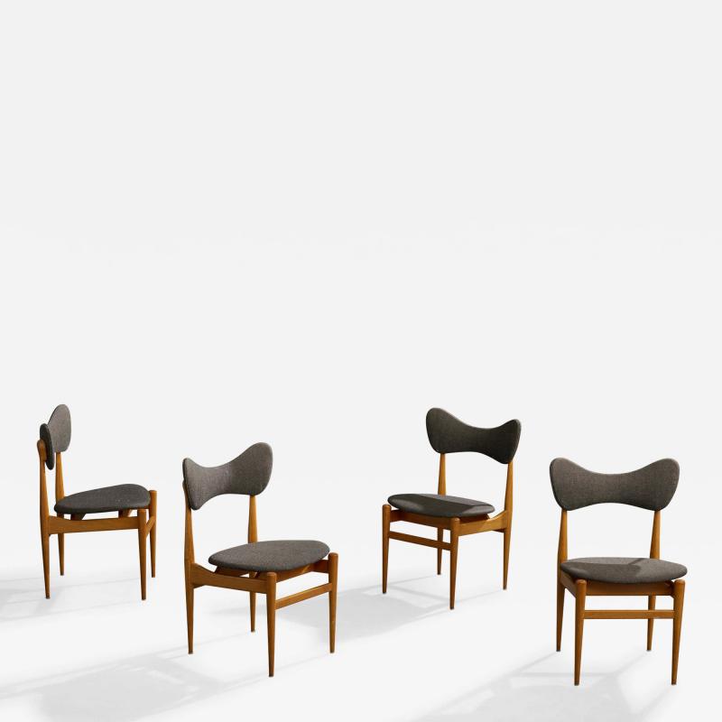 Inge Luciano Rubino Dining Room Chairs with Oak and Fabric Denmark 1960s