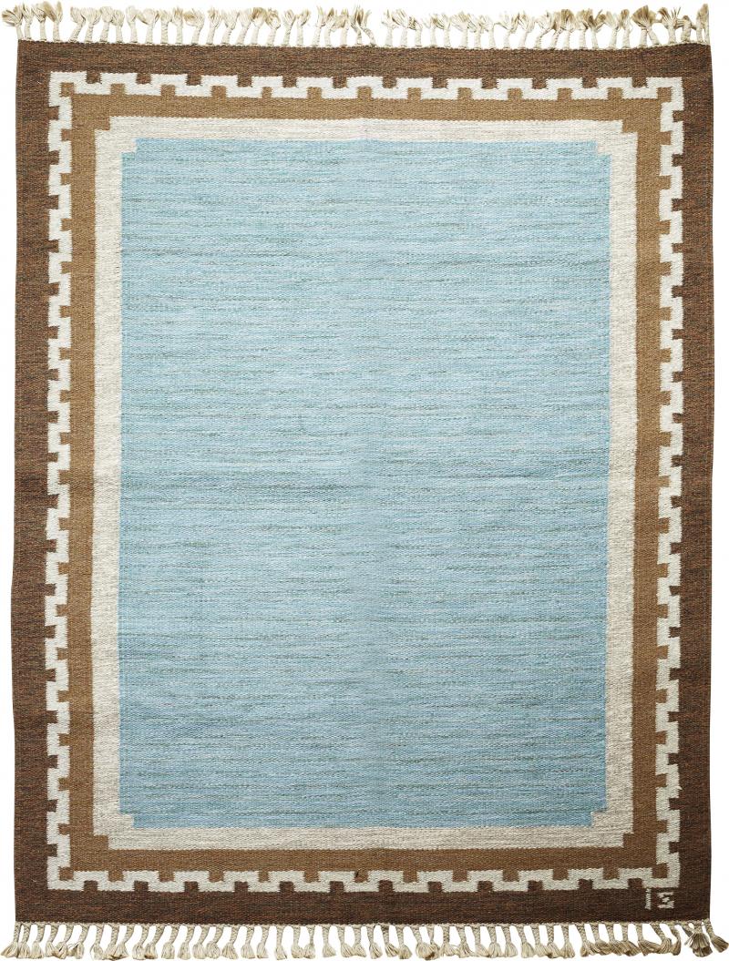 Ingegerd Silow Swedish Flat Woven Rug with Greek Key Border