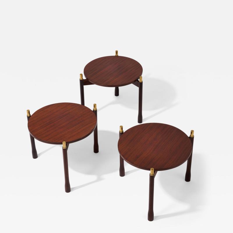Ingeniously Designed Set of Three Stackable Rosewood Side Tables Italy 1960s