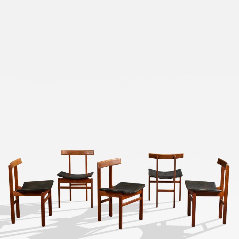 Inger Klingenberg Dining Room Chairs with Teak and Leather Denmark 1960s