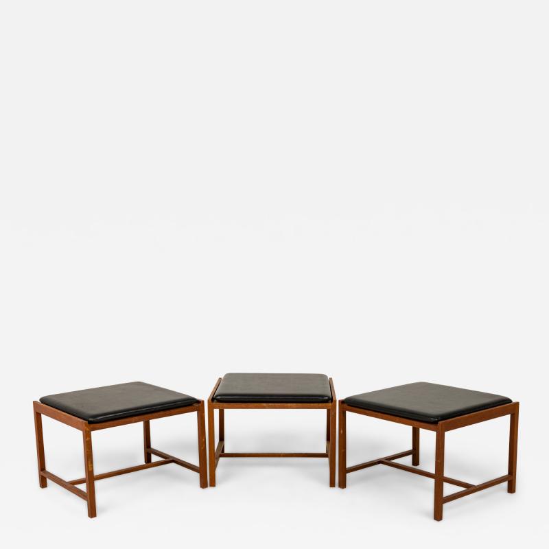 Ingmar Relling Set of 3 Ingmar Relling Brothers Bindeim Leather and Walnut Stools Tables