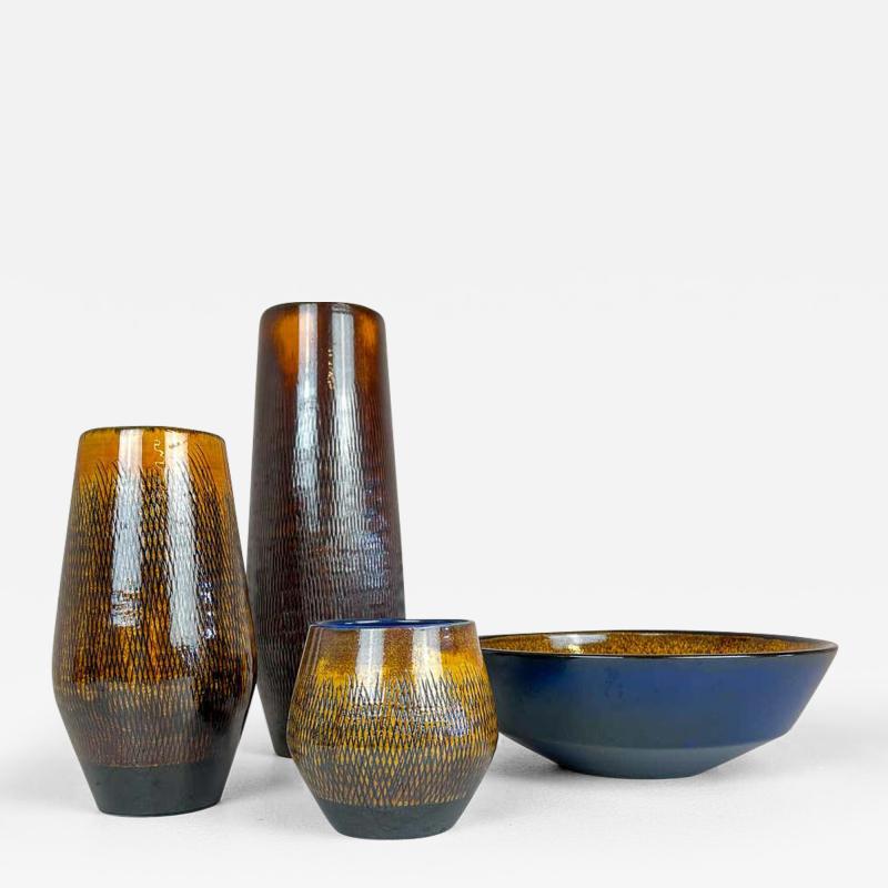 Ingrid Atterberg Mid Century Modern Set of 4 Ceramic Vases Upsala Ekeby Fiamma Sweden 1960s