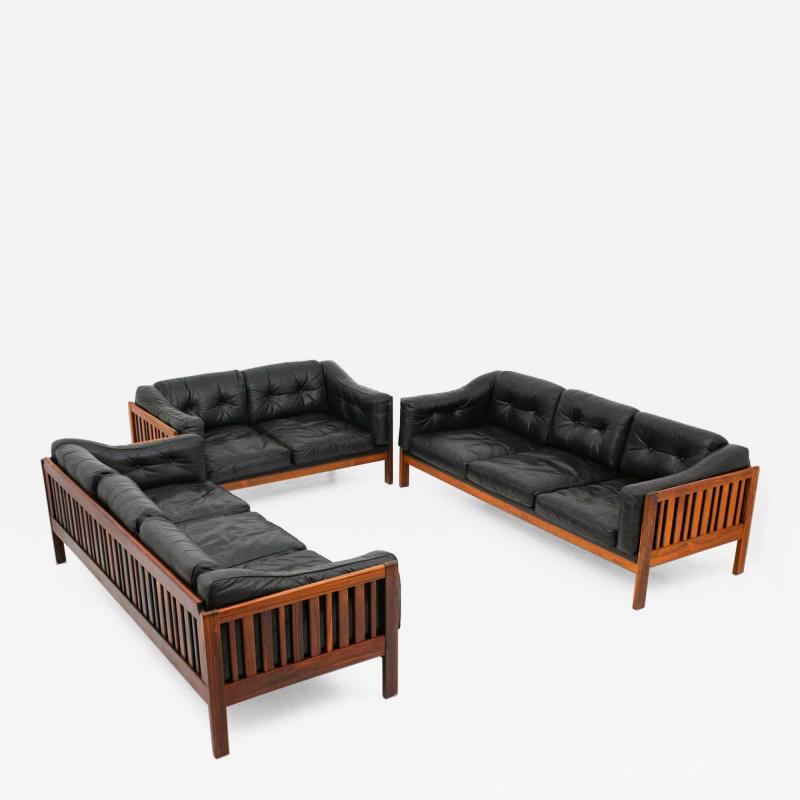 Ingvar Stockum Scandinavian Rosewood and Black Leather Seating Group Monte Carlo 1965