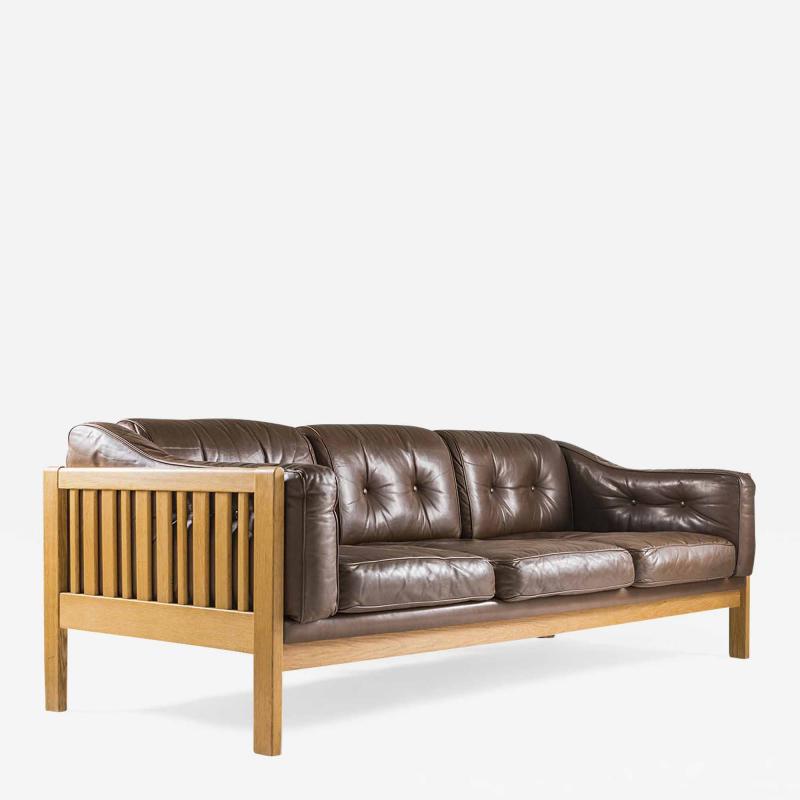 Ingvar Stockum Swedish Mid Century Sofa in Oak and Leather Monte Carlo 1965