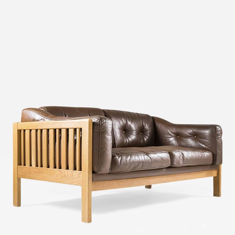 Ingvar Stockum Swedish Oak and Brown Leather Sofa Monte Carlo 1965