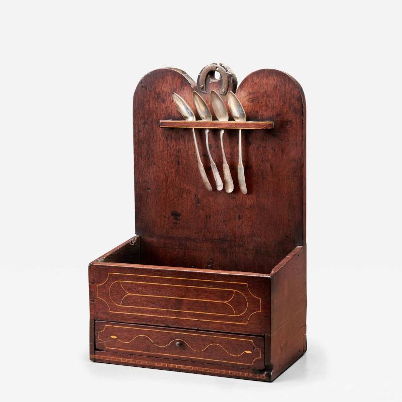 Inlaid Walnut Hanging Spoon Rack with Drawer