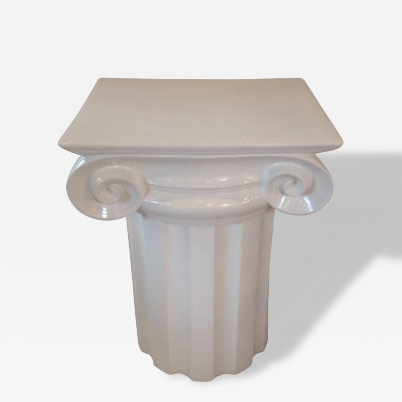Ionic Column White Ceramic Mid Century End Table or Pedestal
