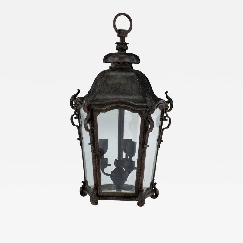 Iron Glass and Tole Pentagonal Lantern