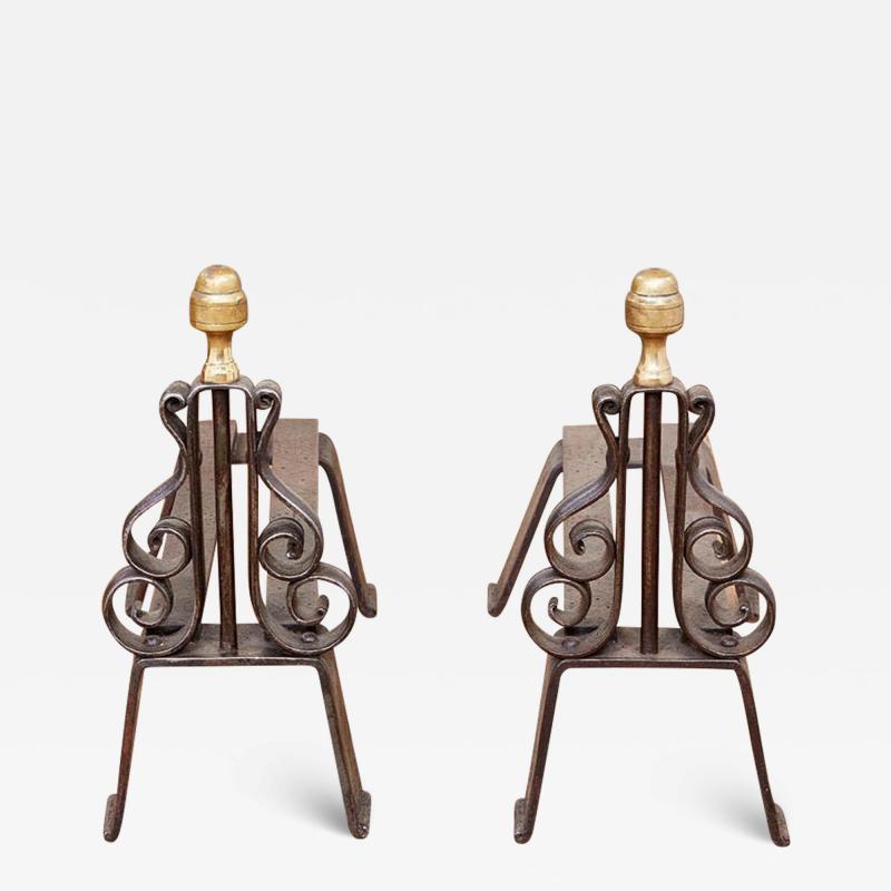 Iron and Brass Lyre Andirons