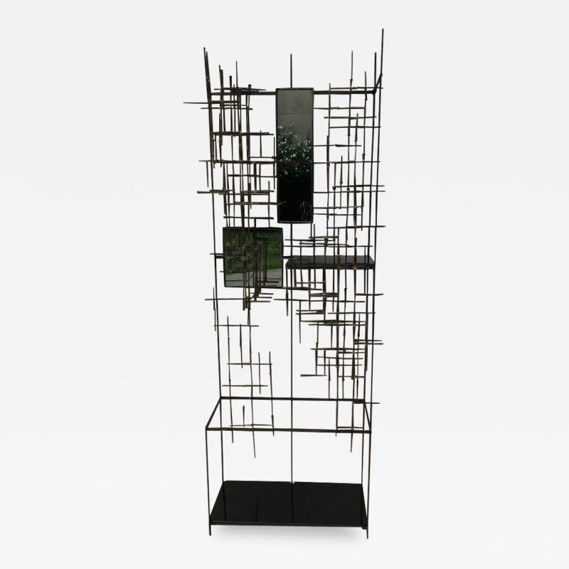 Iron and Bronze Welded Sculptural Modernist Entrance Glass Mirror Stand