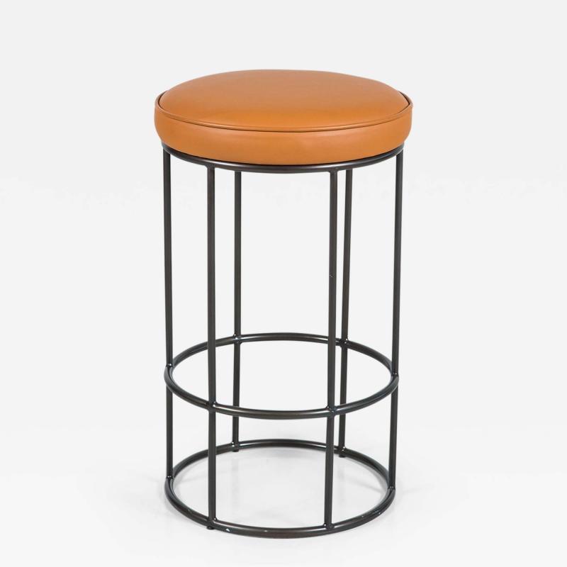 Iron and Leather Circular Barstool
