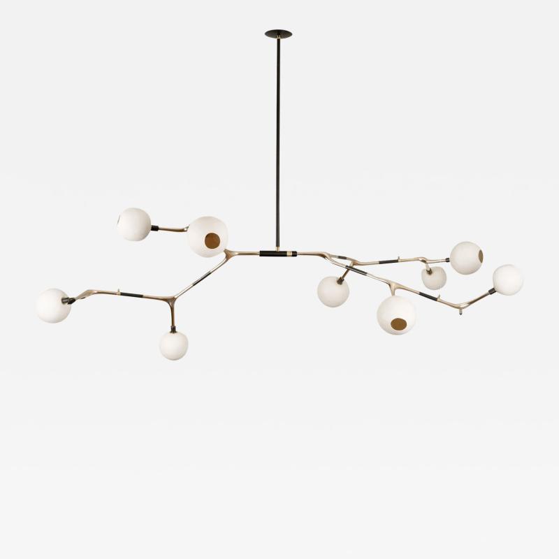 Isabel Moncada MANTIS 9 pendant light Lost Wax Polished Bronze 9 White Porcelain Globes