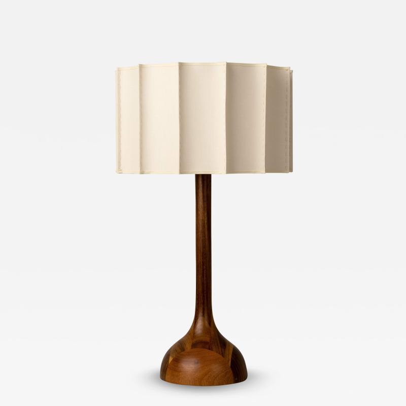 Isabel Moncada Organic Modern Medium Table Lamp Natural Wood Handmade Ivory Fluted Shade