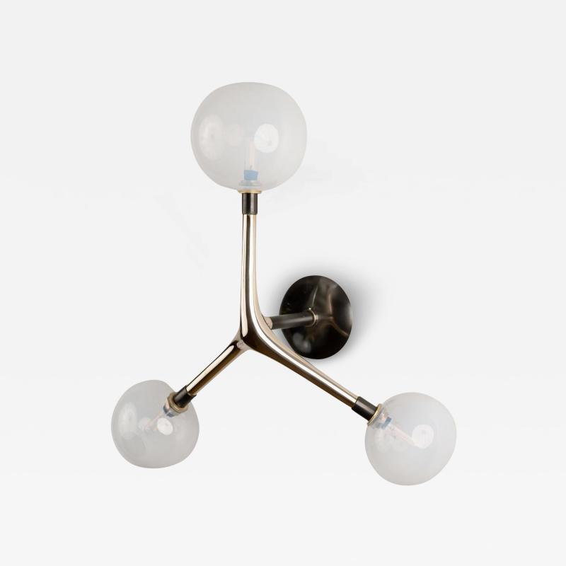 Isabel Moncada Organic Modern Sconce Cast Polished Bronze White Blown Glass Globes