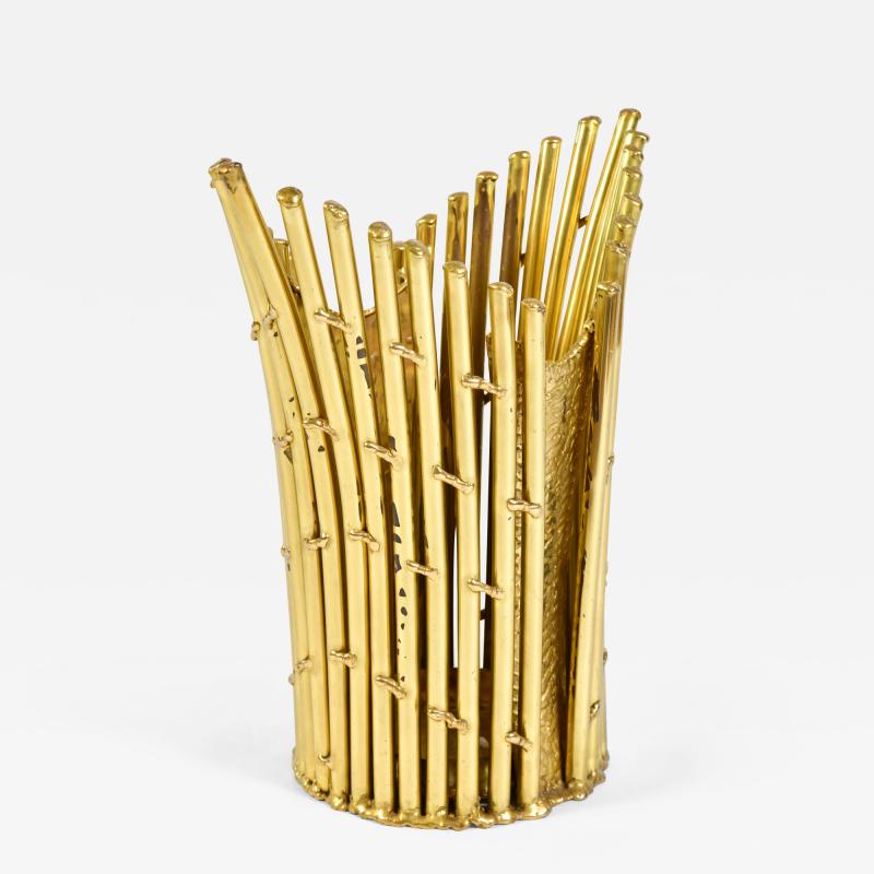 Isabelle Faure French 1980s brass umbrella stand waste paper basket by Isabelle Faure