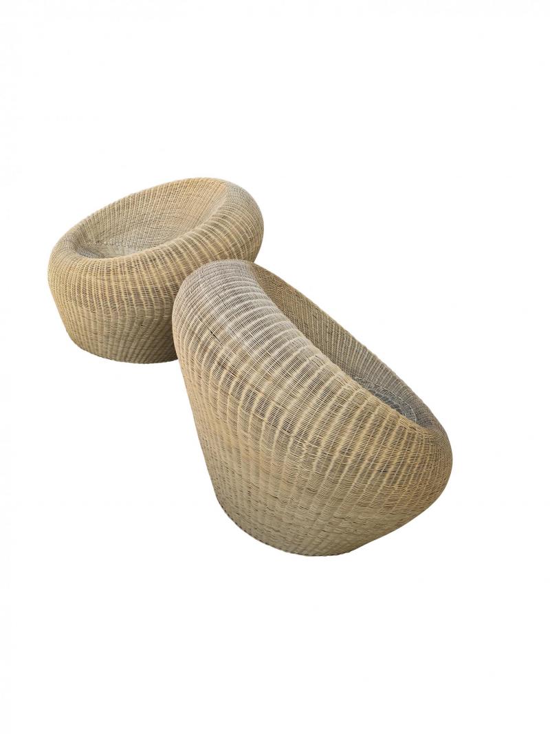 Isamu Kenmochi Rattan Round Chairs by Isamu Kenmochi