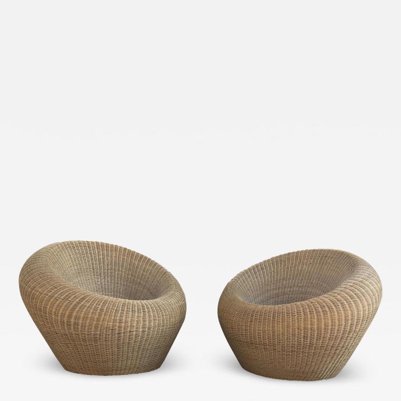 Isamu Kenmochi Rattan Round Chairs by Isamu Kenmochi