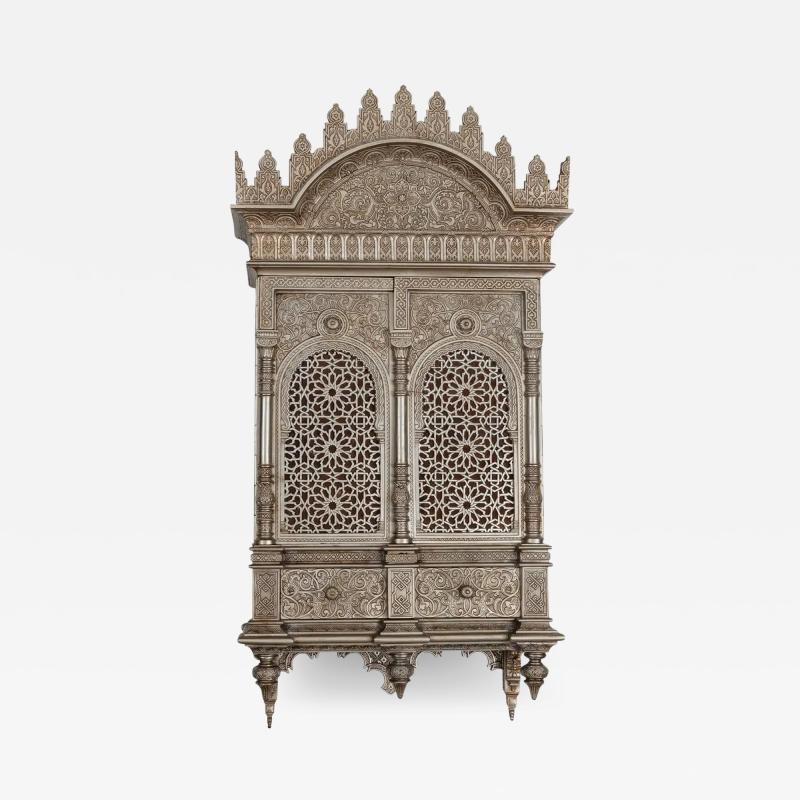Islamic Alhambra Silvered Bronze Quran Cabinet in the Islamic Nasrid Style