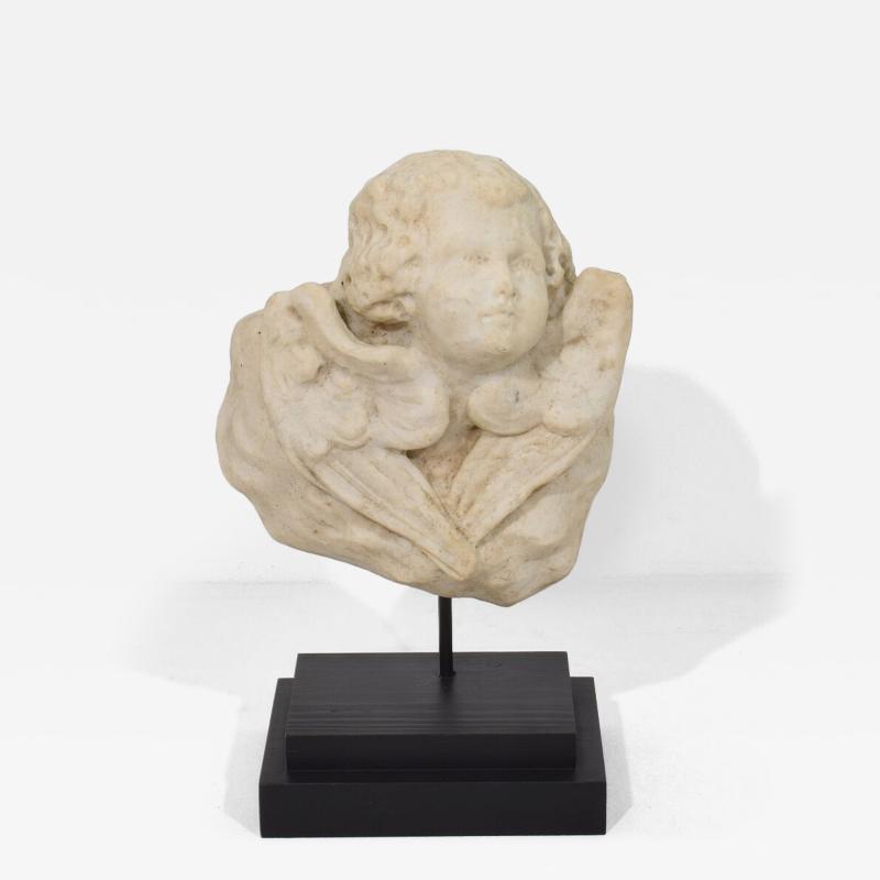 Italian 18th Century Baroque Marble Winged Angel Head