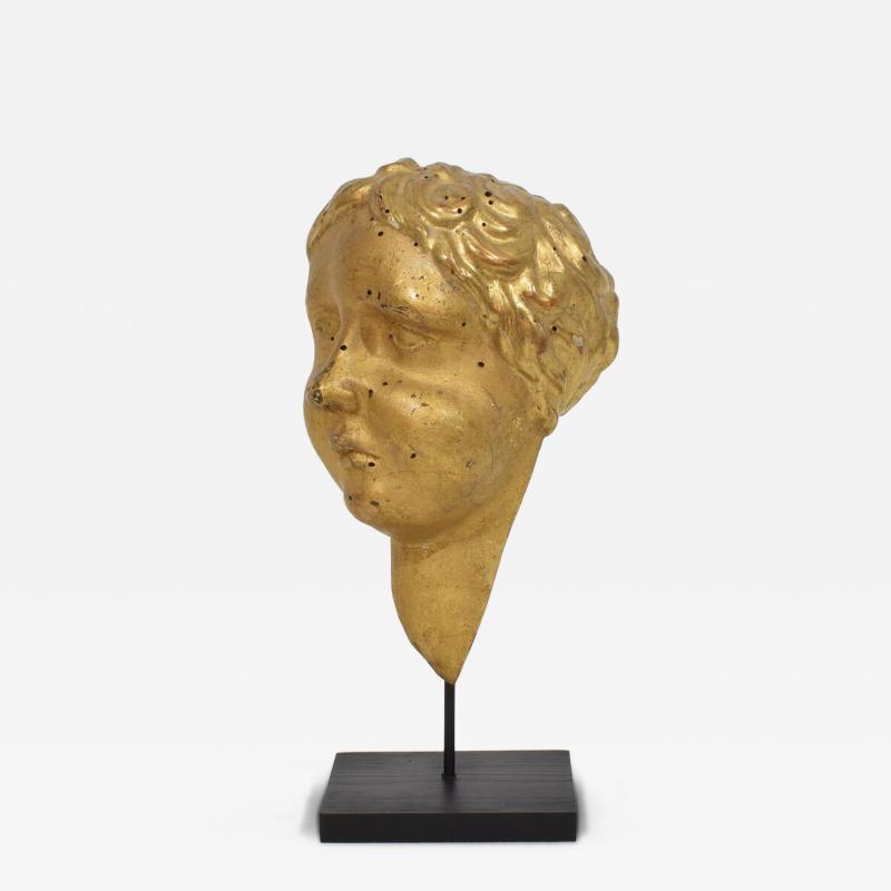 Italian 18th Century Carved Giltwood Baroque Angel Head