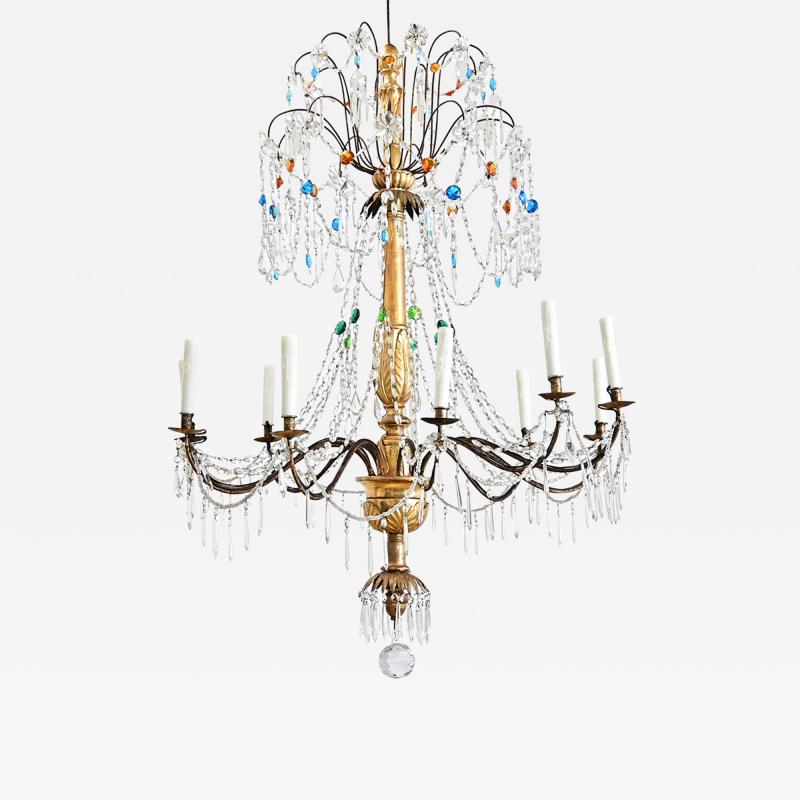 Italian 18th Century Massive Giltwood and Crystal Chandelier