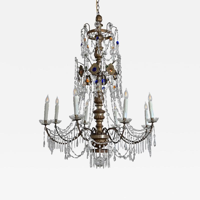 Italian 18th Century Massive Giltwood and Crystal Chandelier