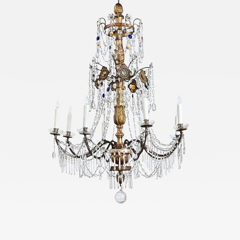 Italian 18th Century Massive Giltwood and Crystal Chandelier