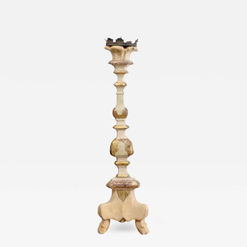 Italian 18th Century Painted Wood Candlestick from Tuscany with Gilt Accents
