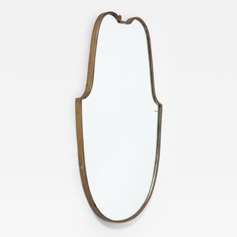 Italian 1940s Brass Shield Shaped Mirror with Beaded Trim Italy circa 1940