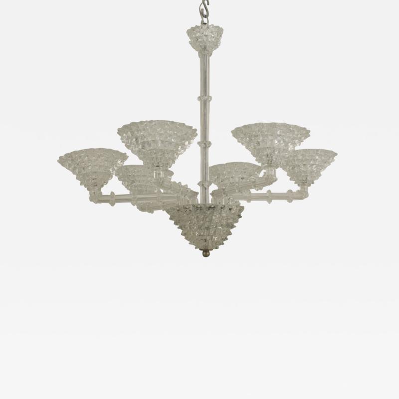 Italian 1940s Clear Glass 6 Arm Chandelier