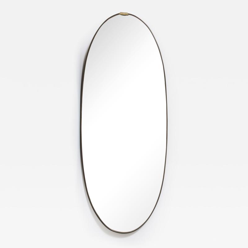 Italian 1940s Grand Scale Oval Mirror with Brass Decoration circa 1940