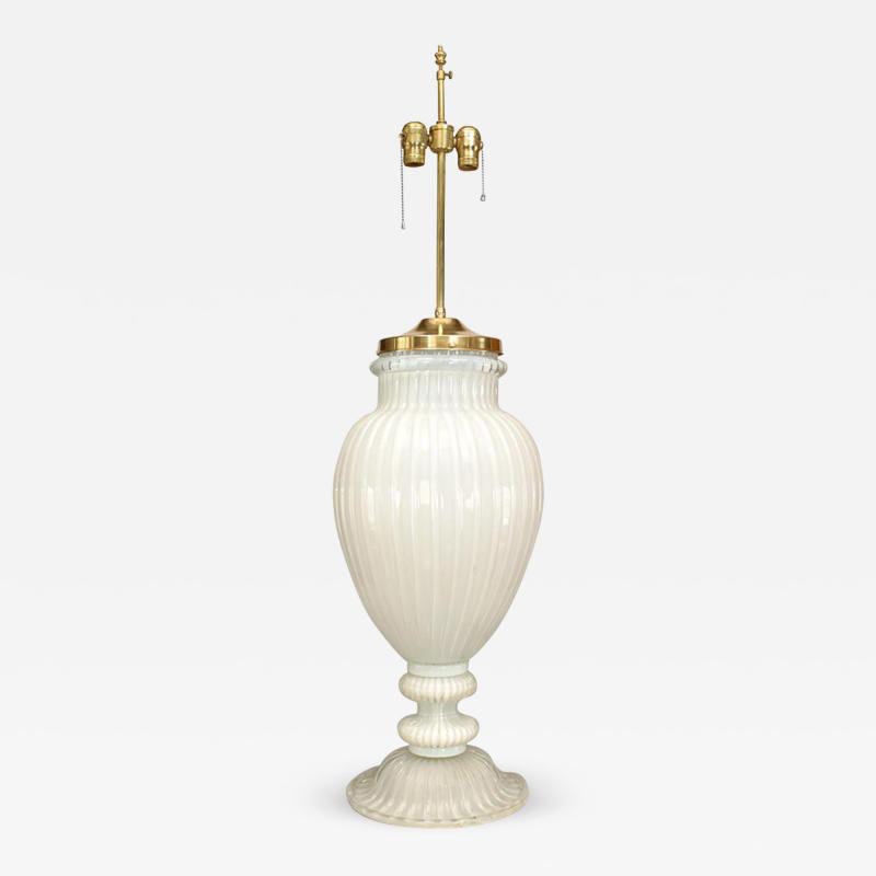 Italian 1940s Neo Classic Style Monumental White Murano Glass Table Lamp