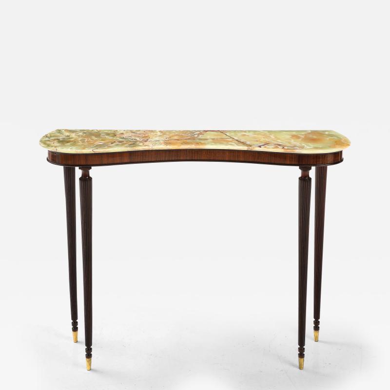 Italian 1940s Walnut Console Table with Onyx Top