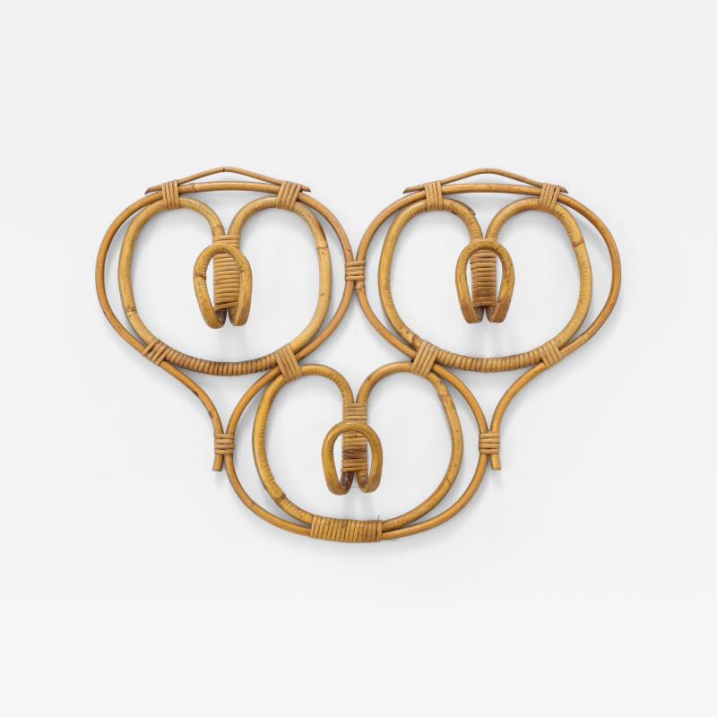 Italian 1950s Bamboo Wall Mounted Coat or Hat Rack