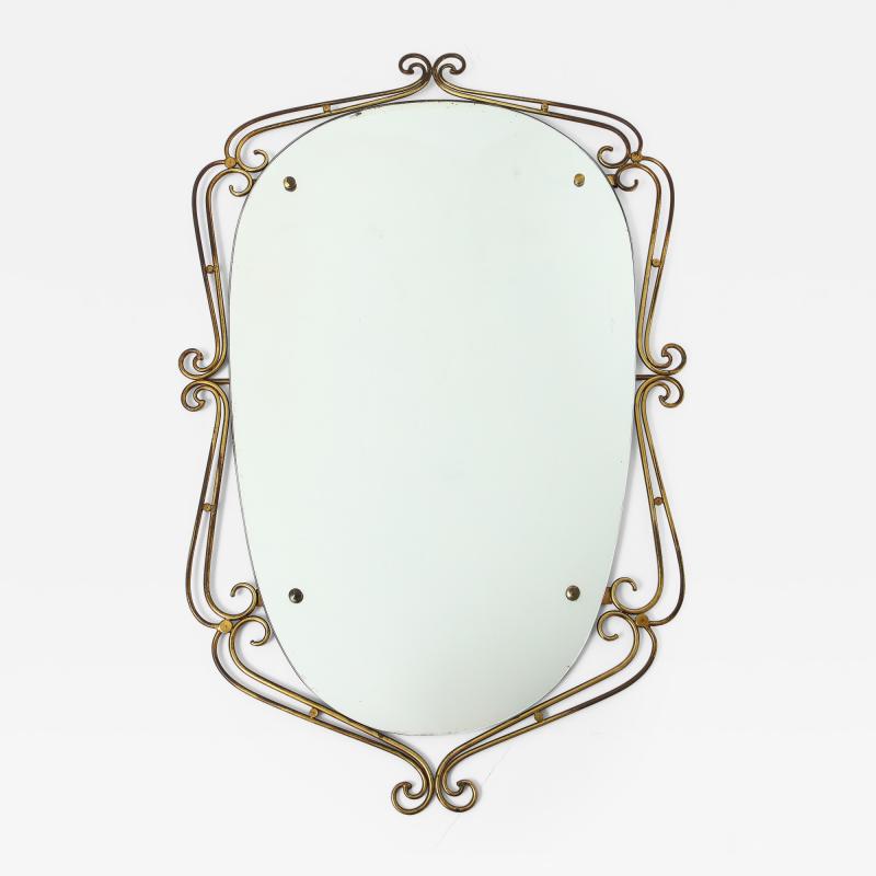 Italian 1950s Brass Scrolled Mirror