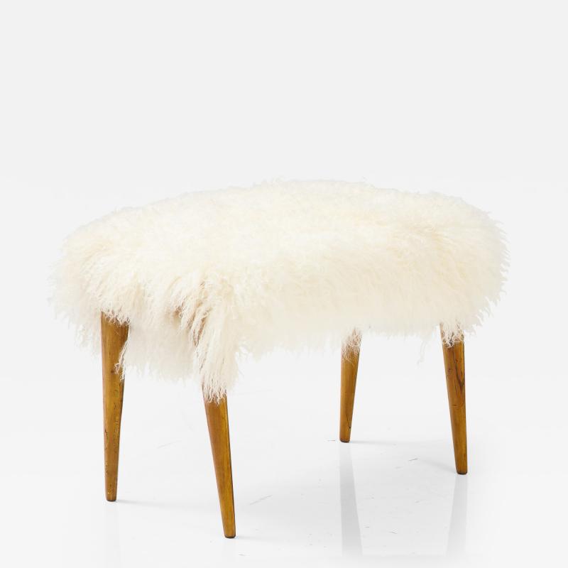 Italian 1950s Maple Wood Stool Bench with Mongolian Sheepskin