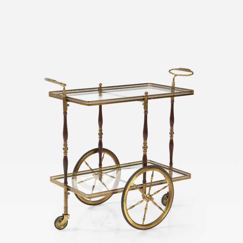 Italian 1950s Walnut Brass and Glass Bar Cart