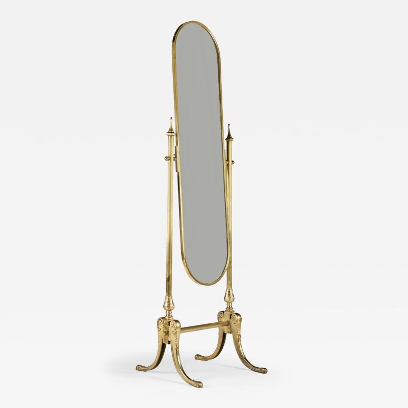 Italian 1950s brass free standing mirror with splayed legs