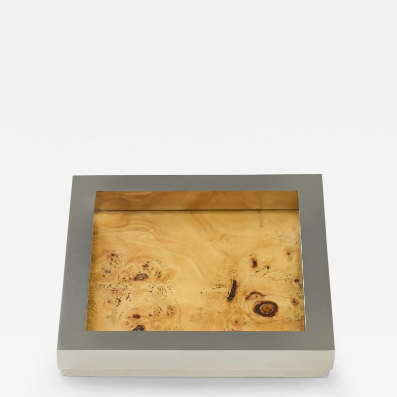 Italian 1960s chrome and burr wood catchall vide poche