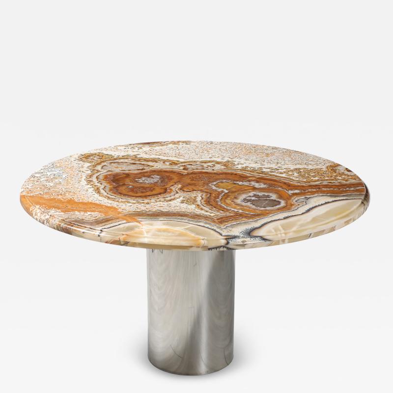 Italian 1970s Agate Center Dining Table with Chrome Cylindrical Base