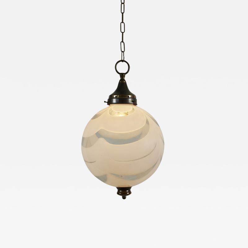 Italian 1970s Murano white swirl ball pendant